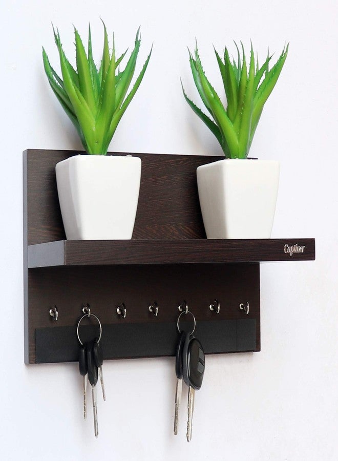 Captiver Engineered Wood Wall Mounted Key Holders with Decorative Display Shelf (7 Hooks, Wenge) Keys Chains Rings Mobile Keychain Office School Kitchen Organizer - Image 3